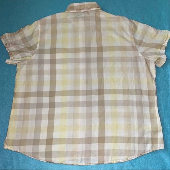 RYDERS by LEE plaid roll tab short sleeve button up butter yellow tan size XL - Picture 2 of 8